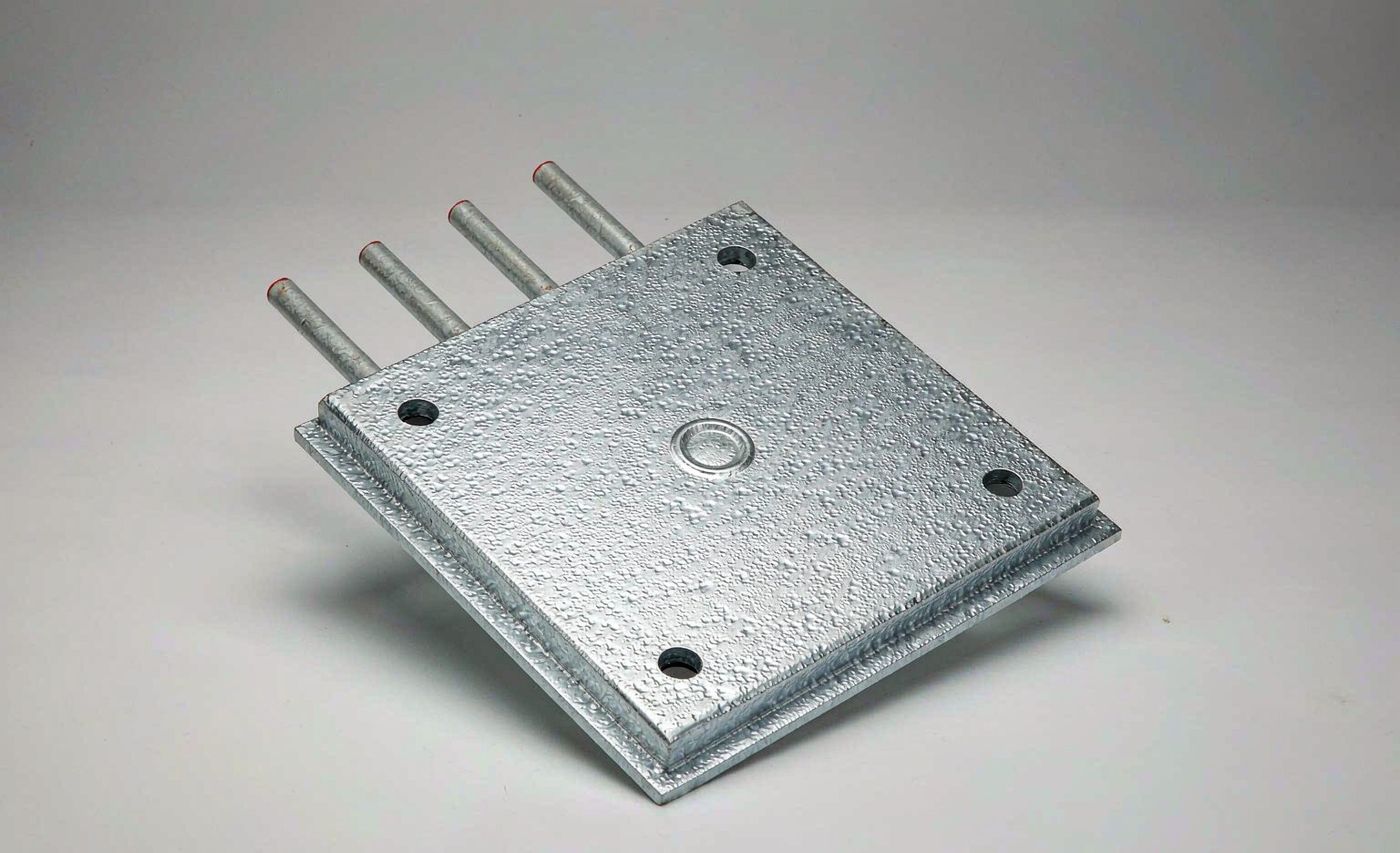 Square hot-dip galvanized embedded steel plate with four welded anchor bars and pre-drilled bolt holes
